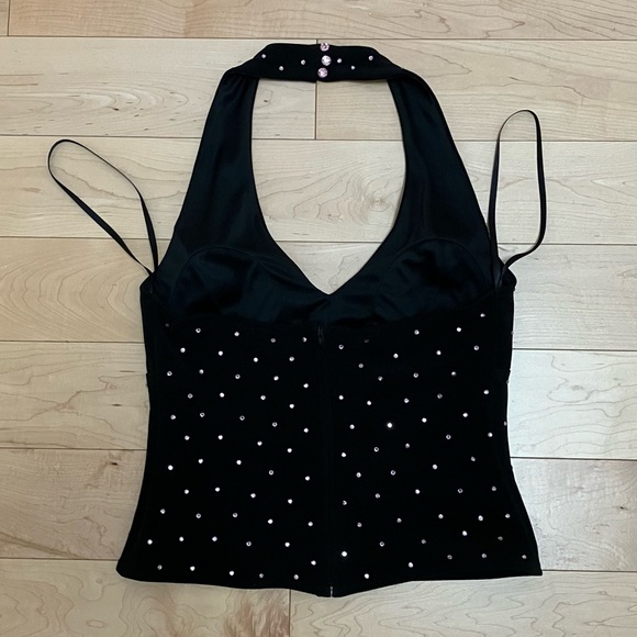 CACHE Black Halter Top with Pink Rhinestone Detail, Size 10, NWT - Picture 3 of 10